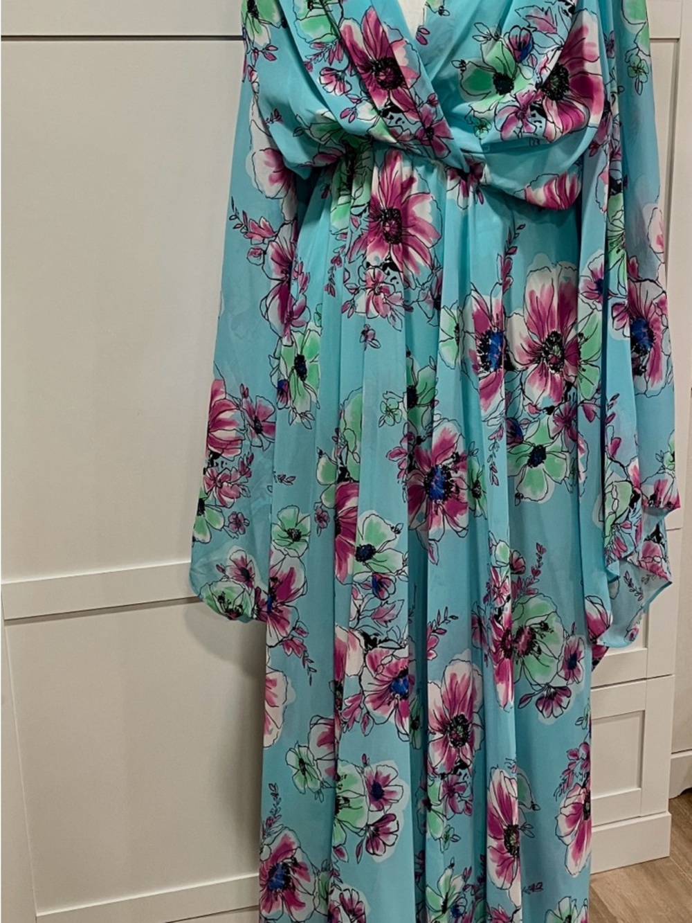 Meghan LA Turquoise Floral Maxi Dress with Pink Blooms